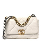 Goatskin Quilted Medium Chanel 19 Flap White
