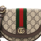 GG Supreme Monogram Textured Dollar Calfskin Web Mini Ophidia Flap Shoulder Bag Beige Ebony New Acero