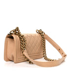 Pearl Calfskin Quilted Small Boy Flap Gold