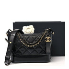 Patent Goatskin Quilted Small Gabrielle Hobo Black