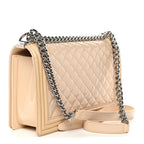 Patent Calfskin Quilted New Medium Plexiglass Boy Flap Beige