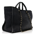 Woven Straw Raffia Large Deauville Tote Black