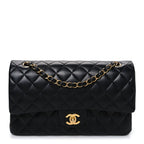 Lambskin Quilted Medium Double Flap Black