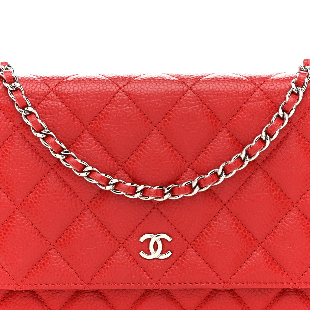 Caviar Quilted Wallet on Chain WOC Red