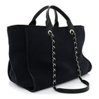 Mixed Fibers Calfskin Medium Deauville Tote Navy Blue