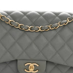 Caviar Quilted Jumbo Double Flap Grey