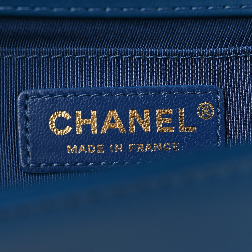 Calfskin Quilted Medium Boy Top Handle Flap Blue