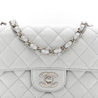 Metallic Lambskin Quilted Mini Rectangular Flap Silver