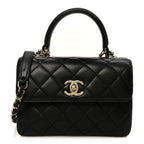 Lambskin Quilted Mini Trendy CC Dual Handle Flap Bag Black