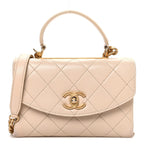 Lambskin Quilted Small Trendy Spirit Top Handle Bag Beige