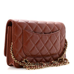 Lambskin Quilted Wallet On Chain WOC Brown
