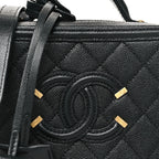 Caviar Quilted Small CC Filigree Vanity Case Black