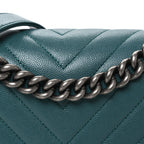 Caviar Chevron Quilted Medium Boy Flap Green