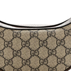 GG Supreme Monogram Textured Calfskin Web Mini Ophidia Half Moon Hobo Beige Ebony New Acero