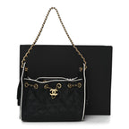 Braided Raffia Calfskin Quilted Mini Chanel 25 Handbag Black White