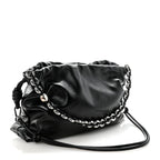 Patent Lambskin Donut Chain Large Flamenco Knot Clutch Black