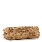 Braided Raffia Nano Kelly Flap Bag Dark Beige