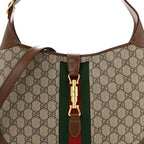 GG Supreme Monogram Azalea Calfskin Web Medium Jackie 1961 Hobo Beige Ebony Brown Sugar