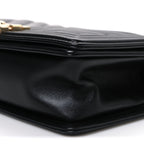 Calfskin Chevron Quilted Medium Boy Flap Black