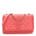 Caviar Quilted Small CC Filigree Flap Coral