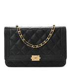 Caviar Quilted Boy Wallet On Chain WOC Black