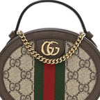 GG Supreme Monogram Top Handle Web Mini Ophidia Round Shoulder Bag Brown