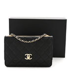 Lambskin Quilted Trendy CC Wallet On Chain WOC Black