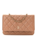 Caviar Quilted Wallet on Chain WOC Dark Beige