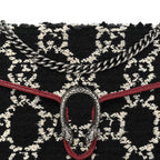 Tweed GG Monogram Mini Dionysus Chain Wallet Black White Romantic Cherry