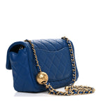 Lambskin Quilted Pearl Crush Mini Rectangular Flap Blue