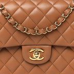 Lambskin Quilted Medium Double Flap Brown