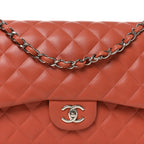 Lambskin Quilted Jumbo Double Flap Orange