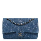 Denim Bleached Chain Medium Double Flap Blue