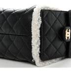 Crumpled Sheepskin Shearling Quilted Small Chanel 25 Handbag Black White