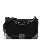 Calfskin Quilted Metal Embellished Paris Dallas Medium Boy Flap Black