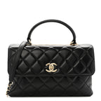 Lambskin Quilted Medium Trendy CC Flap Dual Handle Bag Black