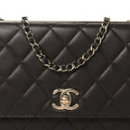 Lambskin Quilted Trendy CC Wallet On Chain WOC Dark Brown