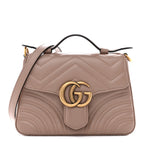 Calfskin Matelasse Mini GG Marmont Top Handle Shoulder Bag Porcelain Rose