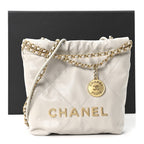 Shiny Calfskin Quilted Mini Chanel 22 Light Grey