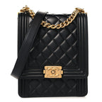 Calfskin Quilted North South Boy Flap Black
