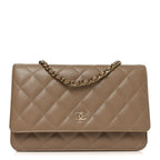 Caviar Quilted Wallet on Chain WOC Beige