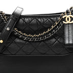 Aged Calfskin Quilted New Medium Gabrielle Hobo Black
