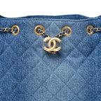 Washed Denim Quilted Mini Chanel 25 Handbag Blue