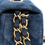 Printed Denim Quilted Mini Rectangular Flap Dark Blue