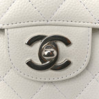 Caviar Quilted Medium Double Flap White