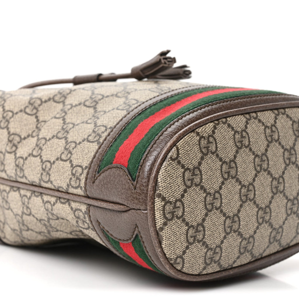 GG Supreme Monogram Web Small Ophidia Bucket Bag Brown