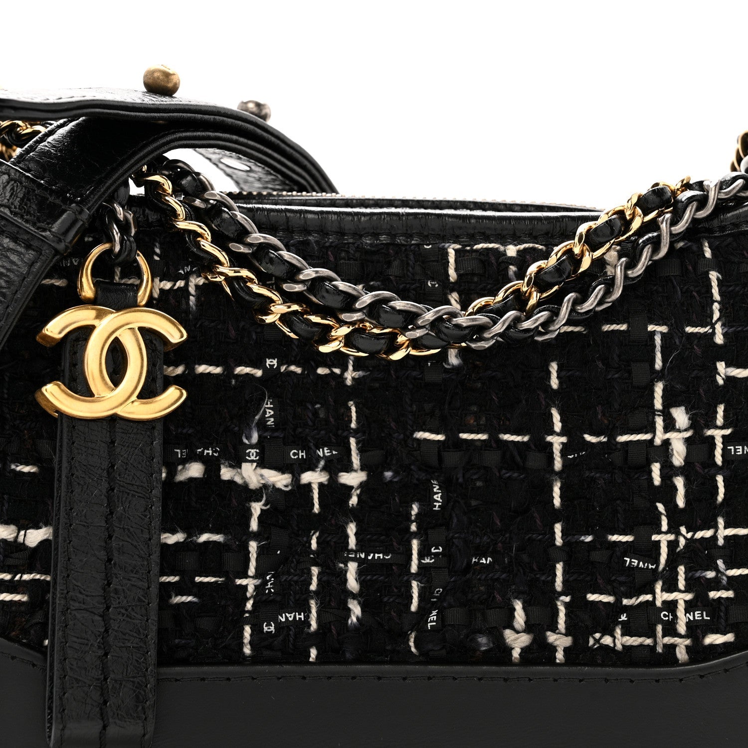 Tweed Calfskin Small Gabrielle Hobo Black White