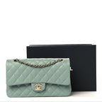 Caviar Quilted Medium Double Flap Dark Green